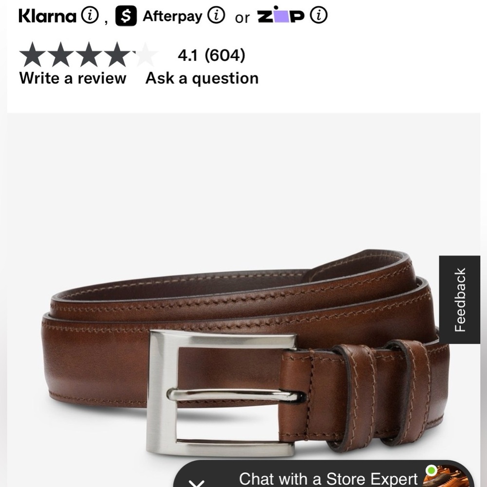 Allen Edmonds Chili Brown Leather Belt Mens 38 USA **Worn In Classic Business‎